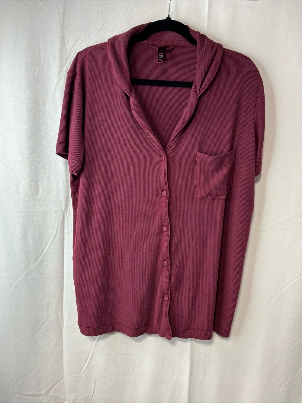 SKIMS Mauve Short-Sleeve Button-Down with Shawl Collar